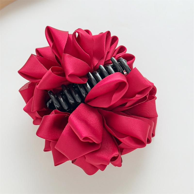 MIO New Fashion Large Flower Plastic Hair Claw Clip Satin Big Bow Hair Jaw Clip Ponytail Shark Clip For Women Thick Hair