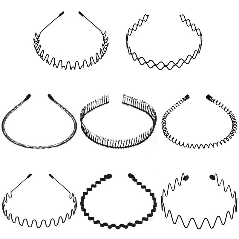 MIO Metal Alloy Headbands 8pcs set Unisex Spiral Non Slip Headband Simple Hair Hoop Men Women Exercise