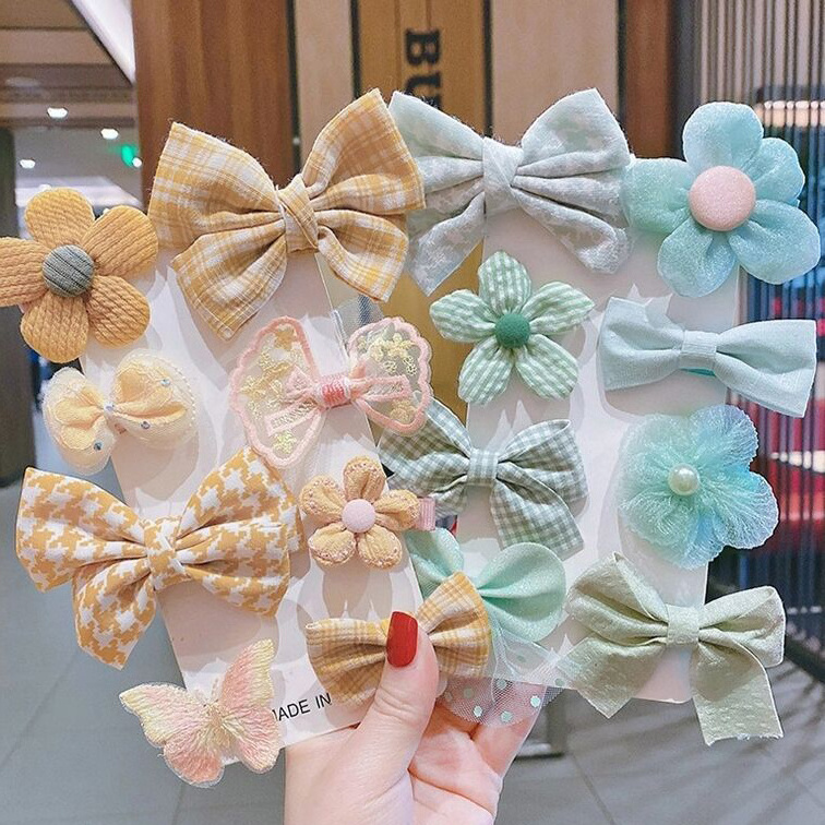 MIO colorful hair clip for kids flower fabric bow tie mesh pins girls gift sweet hair accessories fancy cute pins floral printed