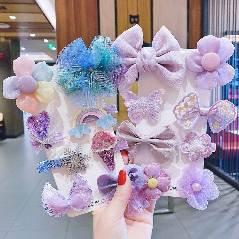 MIO colorful hair clip for kids flower fabric bow tie mesh pins girls gift sweet hair accessories fancy cute pins floral printed