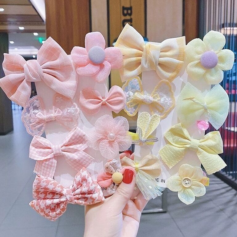 MIO colorful hair clip for kids flower fabric bow tie mesh pins girls gift sweet hair accessories fancy cute pins floral printed