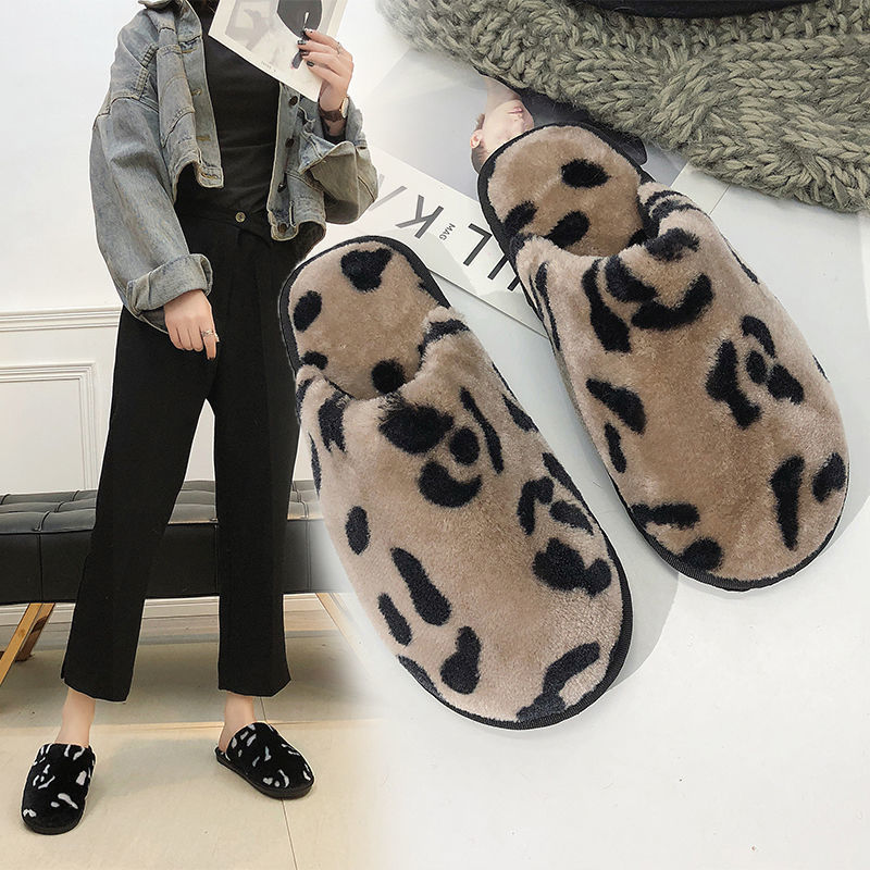 MIO 2024 Fashion Winter Furry Faux Fur Lined Bedroom Shoes Ladies Leopard Fluffy Slipper Cozy Indoor Slide Slipper for Women