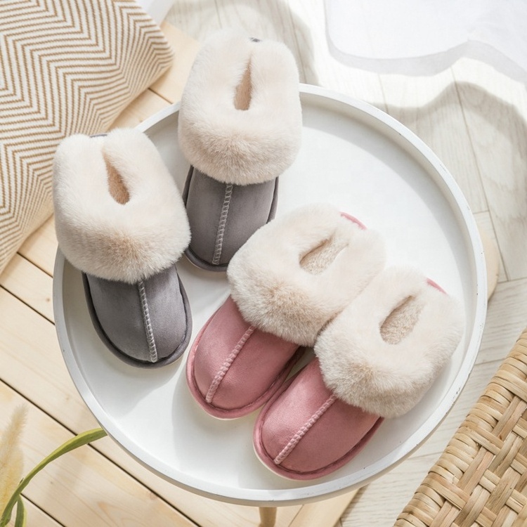 MIO Winter Soft Indoor Heels Ladies Shoes Women's Slippers Home Couple Flat Warm Plush Shoes New Fashion Faux Fur Warm Slipper