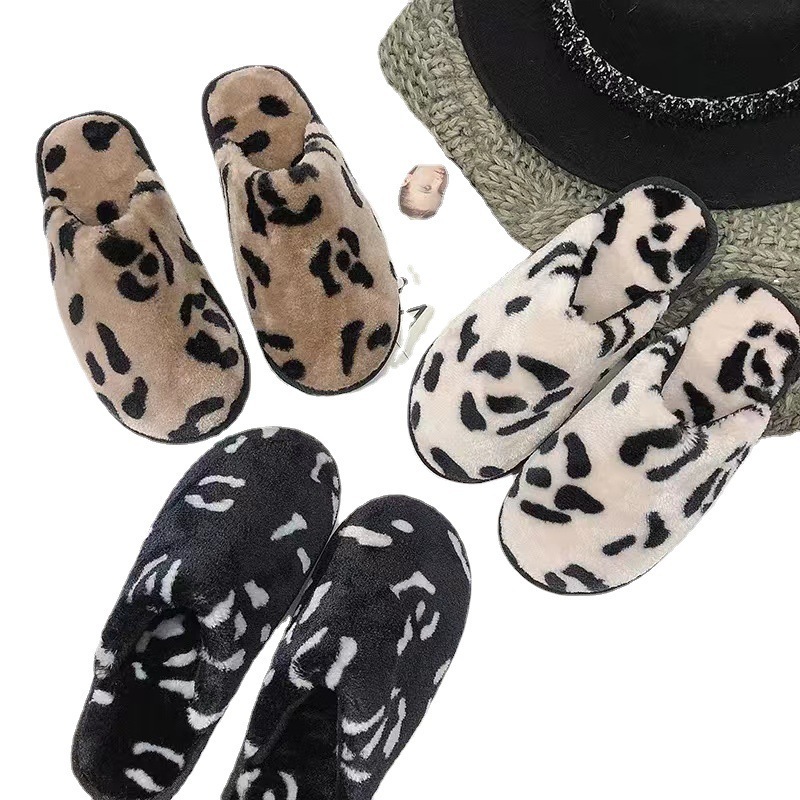 MIO 2024 Fashion Winter Furry Faux Fur Lined Bedroom Shoes Ladies Leopard Fluffy Slipper Cozy Indoor Slide Slipper for Women