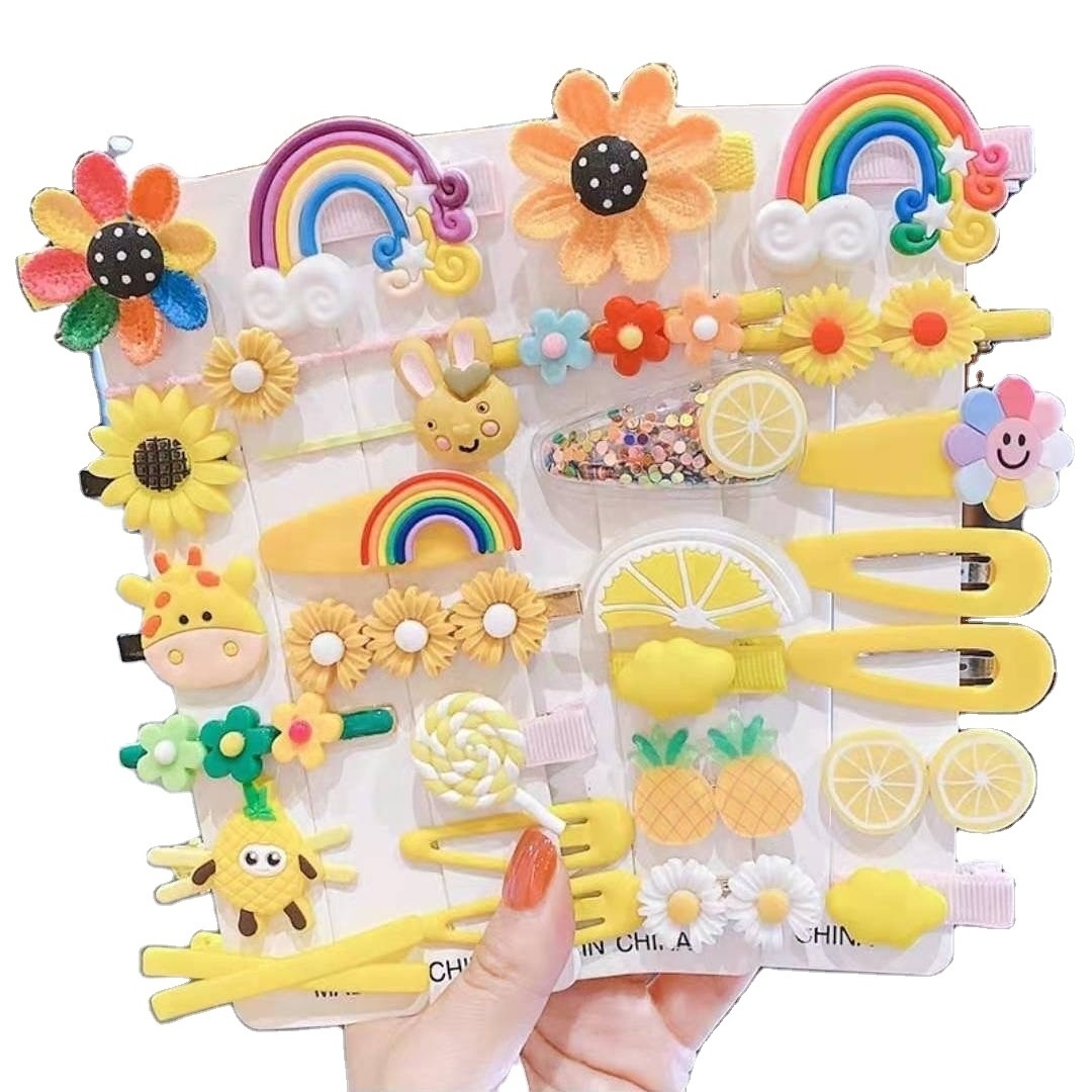 14pcs/ set Girils Hair Grips Children Rainbow Cute Cartoon Fruit Hair Clip for Girl Hairpin Sweet Fancy Kids Hair Clips Handmade