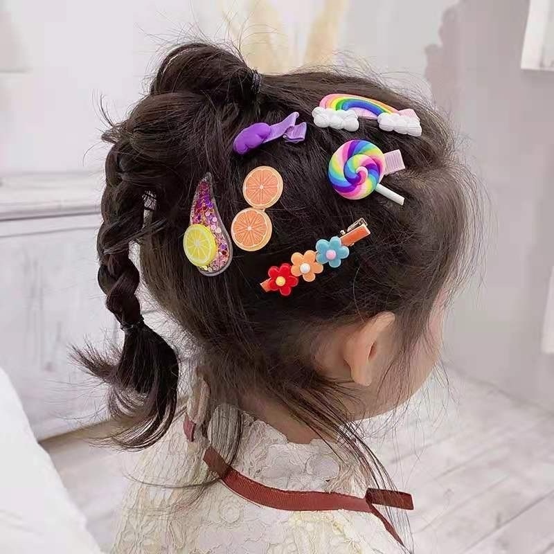 14pcs/ set Girils Hair Grips Children Rainbow Cute Cartoon Fruit Hair Clip for Girl Hairpin Sweet Fancy Kids Hair Clips Handmade