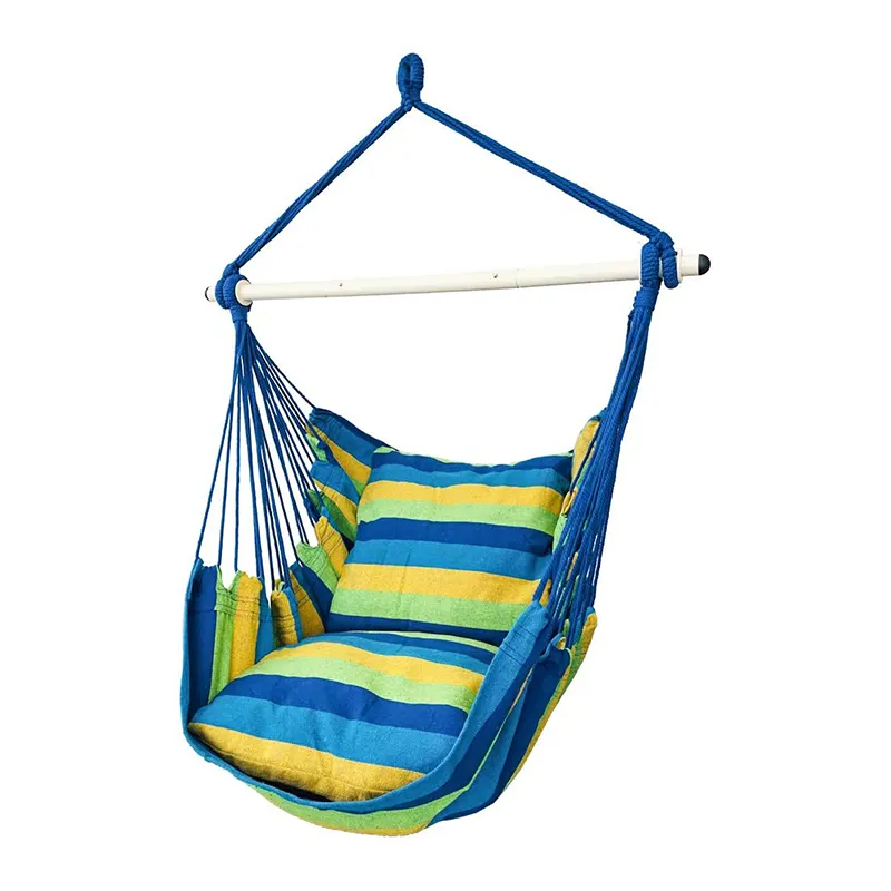 Best Quality Hammock Chair Hanging Rope Swing,Max 500 Lbs,2 Cushions Included,Steel Spreader Bar with Anti-Slip Rings