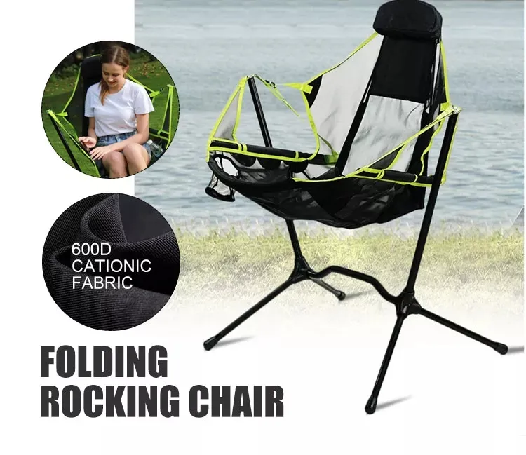 Wholesale Lightweight Heavy Duty Camping  Folding Chairs outdoor rocking chair with Side Pockets and cup net bag