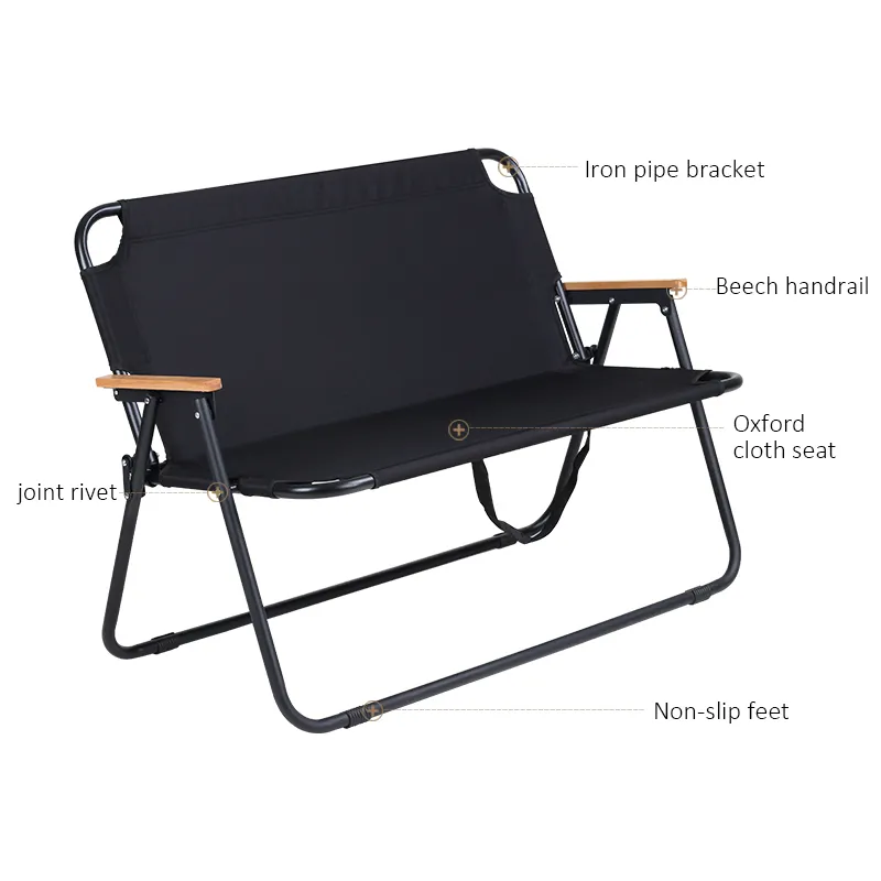 Outdoor folding double chair Portable High grade steel pipe double couple lounge chair camping chair manufacturers