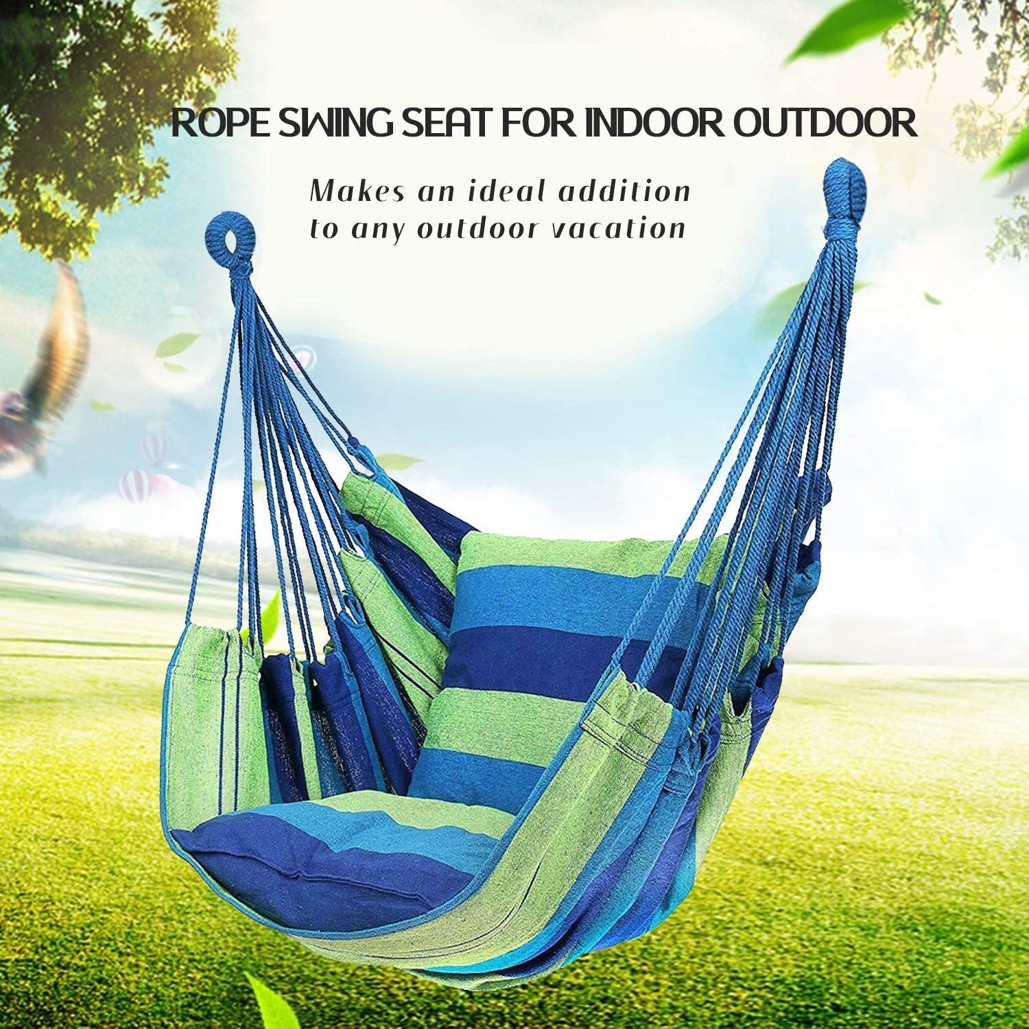 Hammocks Hanging Swing Chair Canvas with 2 Seat Cushions Pillows Indoor Bedroom/Outdoor/Patio Garden