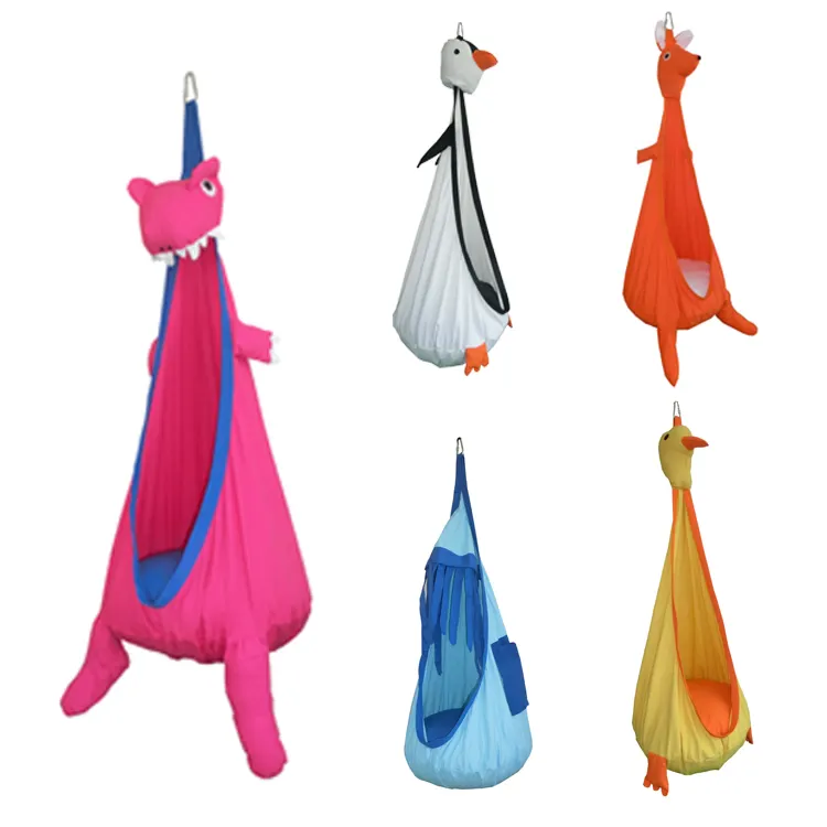 Low Moq Cute Cartoon Animal Indoor Swing Hanging Chair Outdoor Kids Pod Seat Hammock 100% Cotton Child Hammock Chair