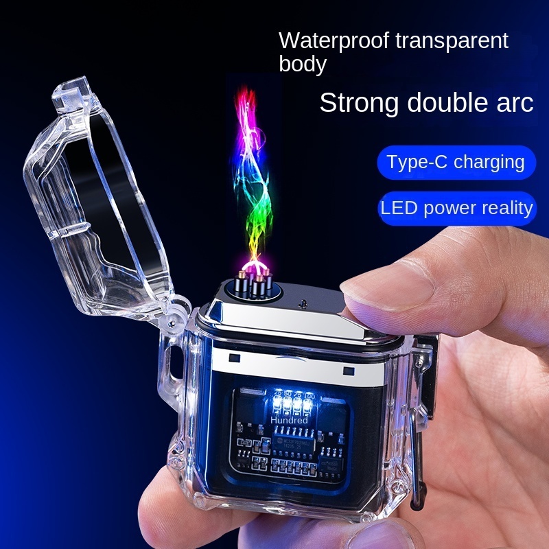 New Punk Outdoor Double Arc Charging Lighter Men's Creative Waterproof Personality Transparent Cigarette Lighter Gift