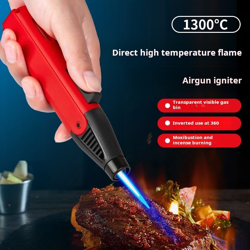 Windproof spray gun lighter inflatable blue flame moxibustion cigar refueling high temperature outdoor barbecue igniter