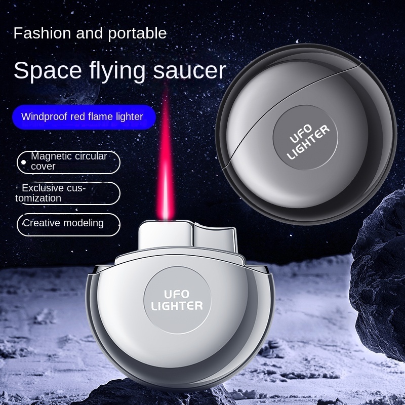 Small flying saucer UFO inflatable lighter windproof red flame straight mini cross-border portable lighter manufacturers