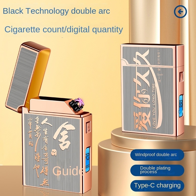 New Portable Digital Display Dual Arc Lighter Windproof Advanced Type-C Charging Display Cigarette Lighter