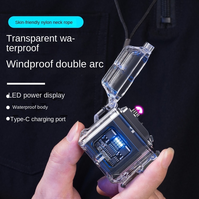 New Punk Outdoor Double Arc Charging Lighter Men's Creative Waterproof Personality Transparent Cigarette Lighter Gift