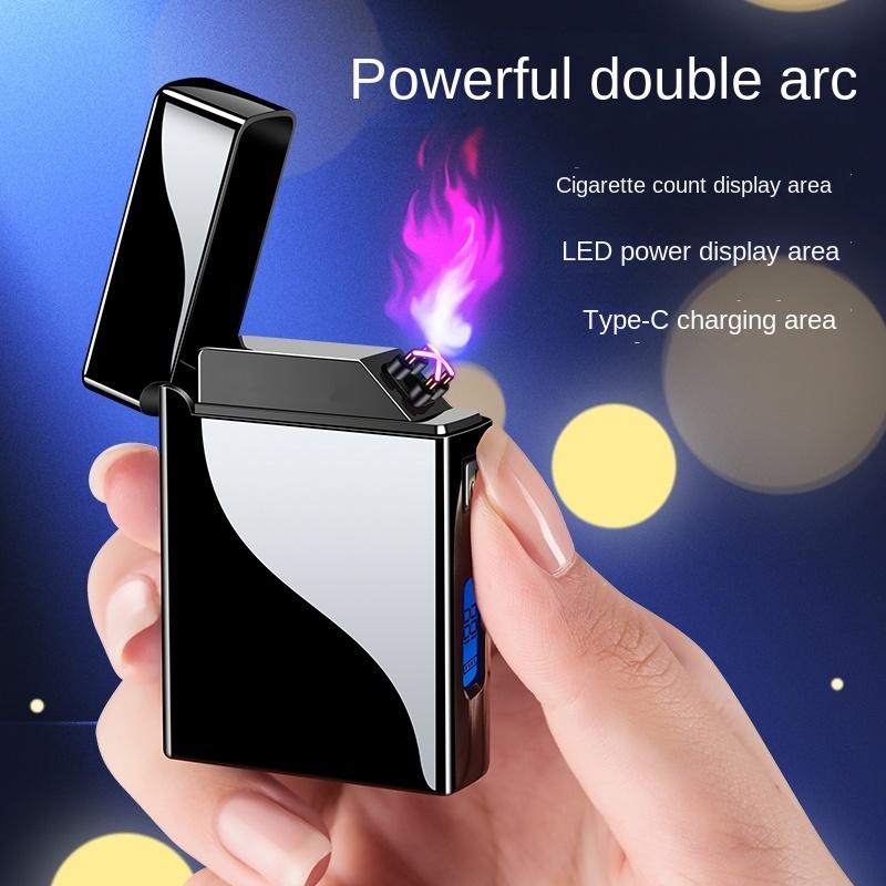 New Portable Digital Display Dual Arc Lighter Windproof Advanced Type-C Charging Display Cigarette Lighter