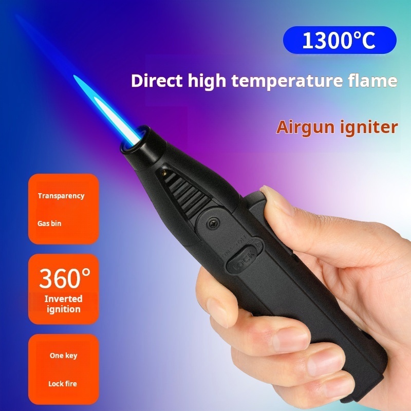 Windproof spray gun lighter inflatable blue flame moxibustion cigar refueling high temperature outdoor barbecue igniter