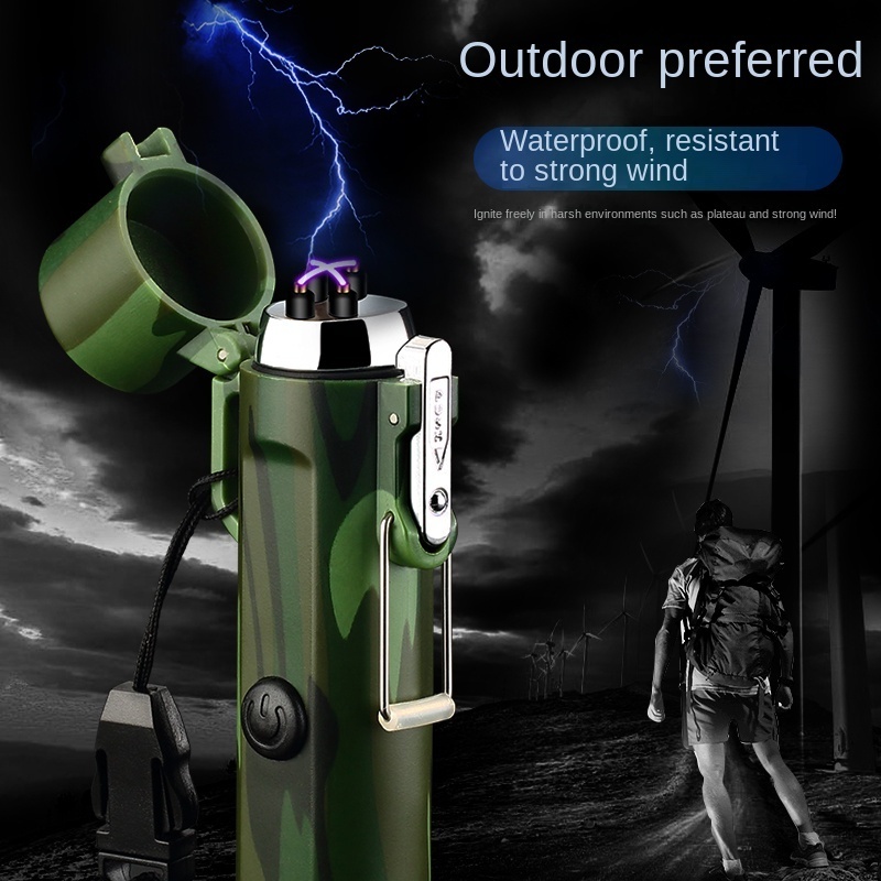 Double Arc Rechargeable USB Charging Lighter Waterproof Electric Flashlight for Outdoor Camping and Cigarette BBQ Use