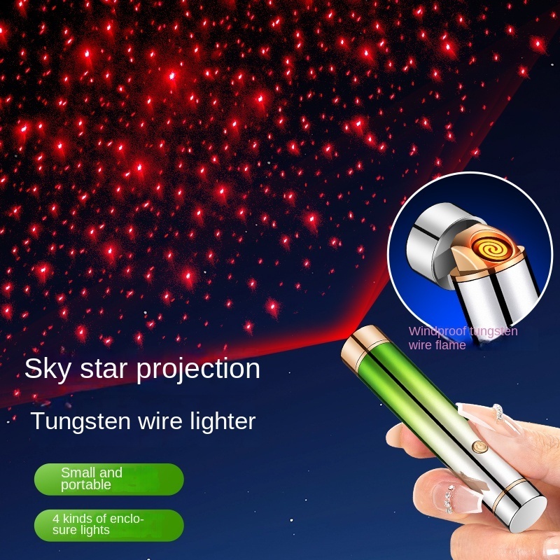 Star projection cylindrical love charging creative lighter USB electronic windproof mini cigarette lighter