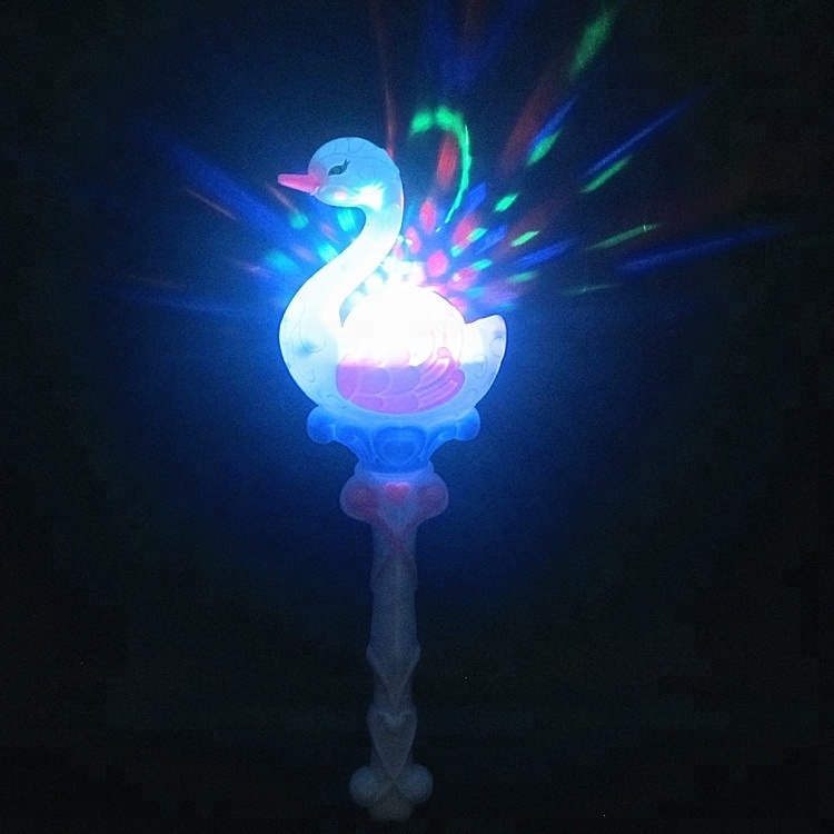 Light-Up Princess Fairy Swan Kaleidoscope Projection LED Magic music swan Stick Flashing Gift Glow Children New Year Gift Toys