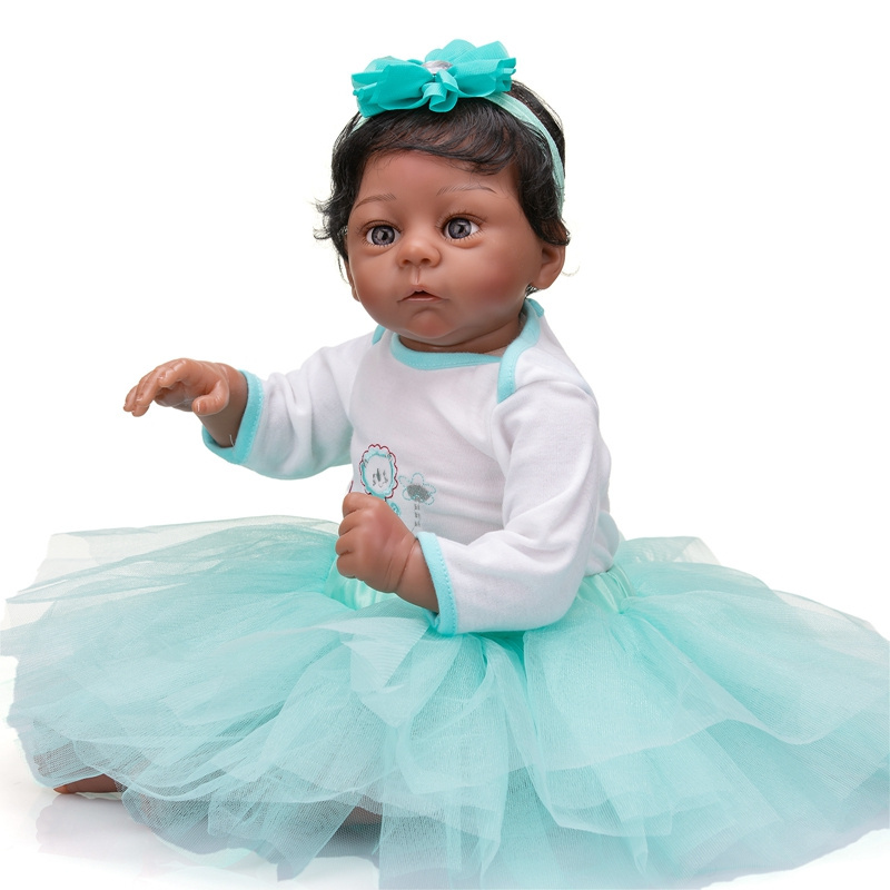 NPK 55CM Soft Body Girl Doll reborn Baby Harlow Lifelike Realistic Soft Touch Hand-Made Doll African American Dark Skin Doll