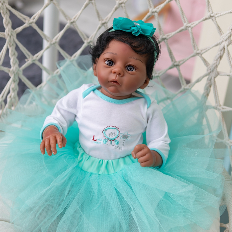 NPK 55CM Soft Body Girl Doll reborn Baby Harlow Lifelike Realistic Soft Touch Hand-Made Doll African American Dark Skin Doll