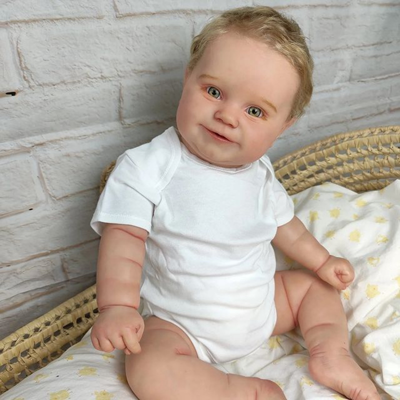 50/60CM Reborn Maddie in Green Eyes Blonde Hair Boy Doll Soft Cuddly Body Lifelike Baby Doll Paint with Genesis Paint Visible