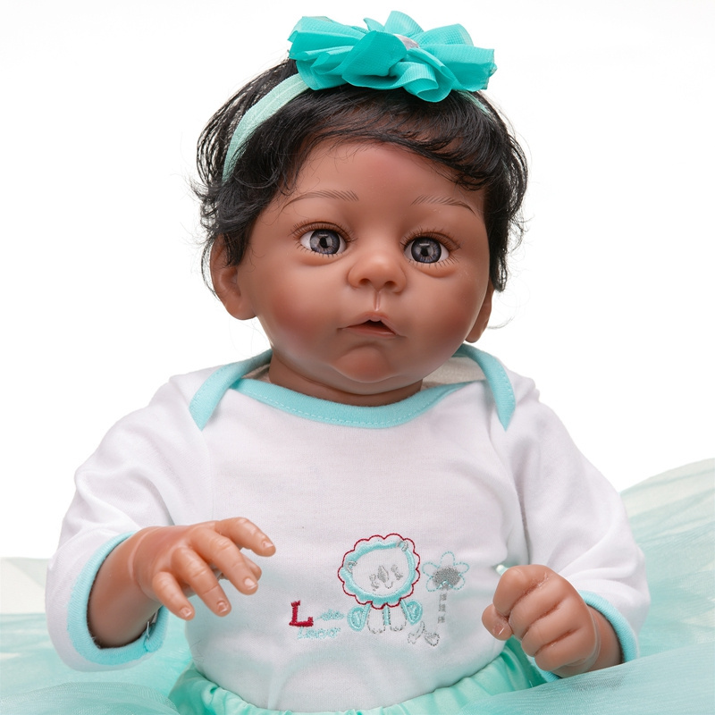 NPK 55CM Soft Body Girl Doll reborn Baby Harlow Lifelike Realistic Soft Touch Hand-Made Doll African American Dark Skin Doll