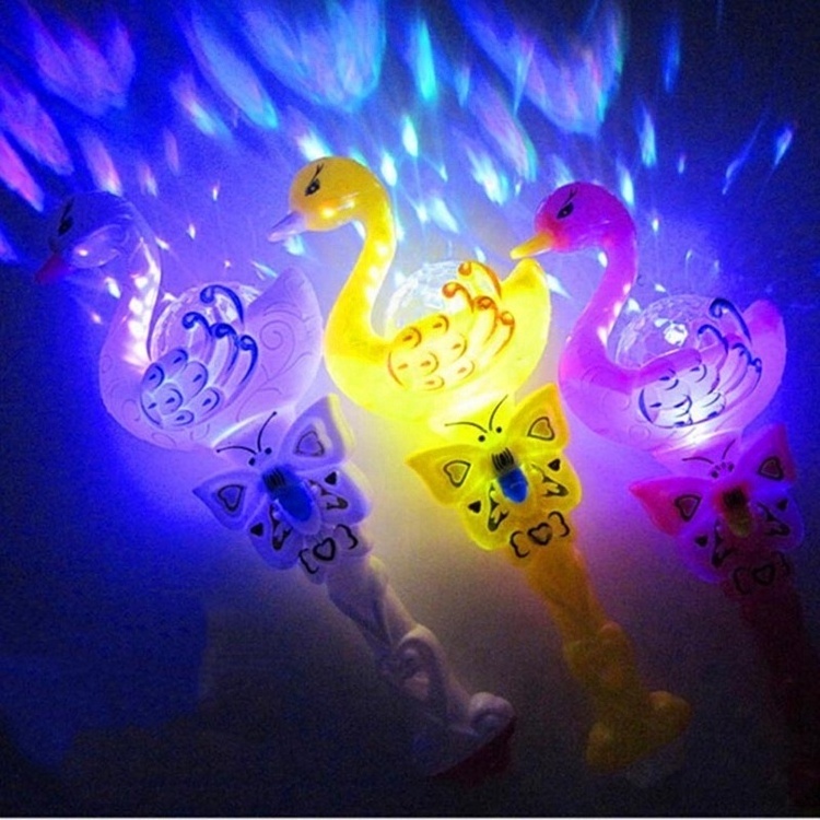 Light-Up Princess Fairy Swan Kaleidoscope Projection LED Magic music swan Stick Flashing Gift Glow Children New Year Gift Toys