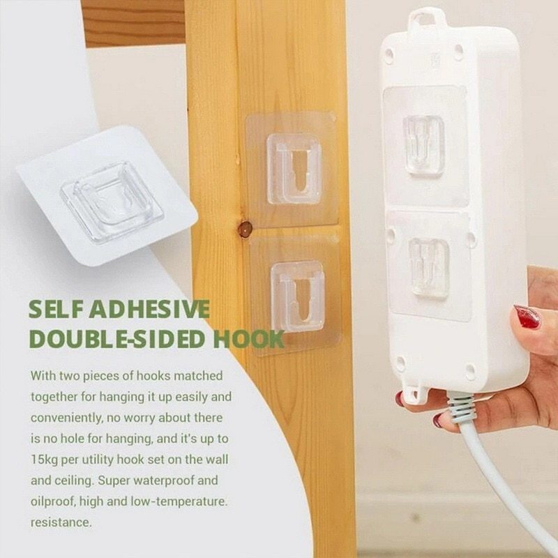 Mingtuo Waterproof Hanging Hook Removable Double-Sided Adhesive PlasticTransparent Wall Mounted Sticky Hanging Male Female Hook