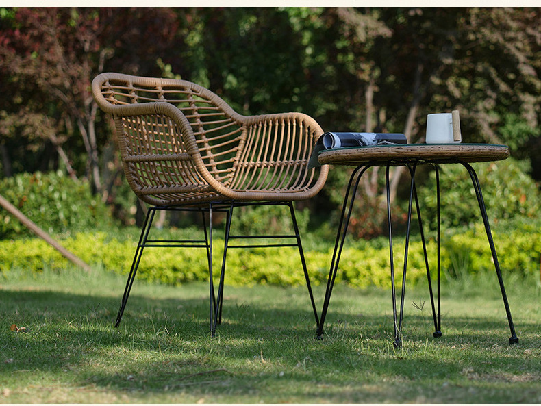 Factory Direct Sale Nordic Rattan Chair Three-Piece Set Of Outdoor Table And Two Chairs Wrought Iron Small Coffee Table