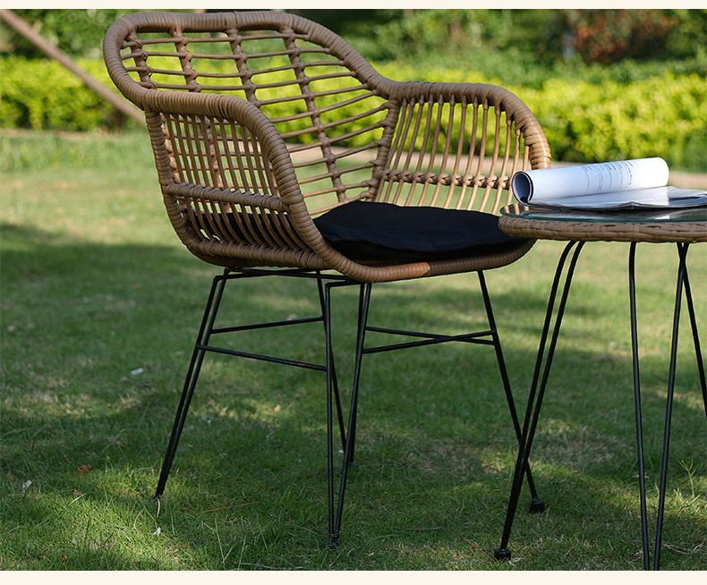 Factory Direct Sale Nordic Rattan Chair Three-Piece Set Of Outdoor Table And Two Chairs Wrought Iron Small Coffee Table