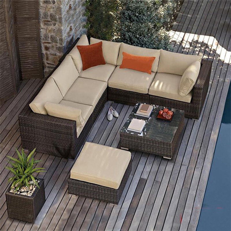 Nordic Modern Elegant Courtyard Lounge Outdoor Rattan Patio Furniture Combination Garden Sofas Set