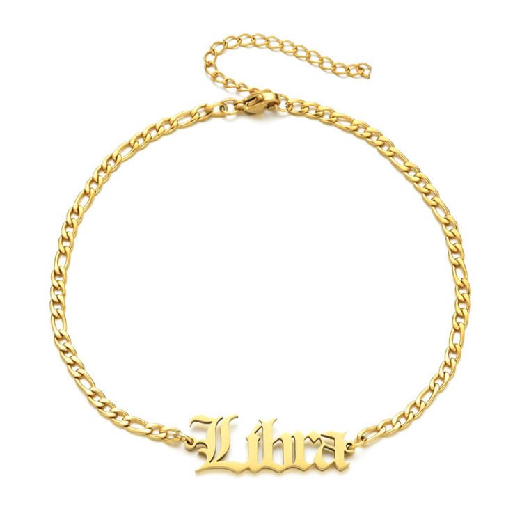 Hip Hop Jewelry 18K Gold Plated Jewelry Stainless Steel 12 Zodiac Sign Anklets Bracelet