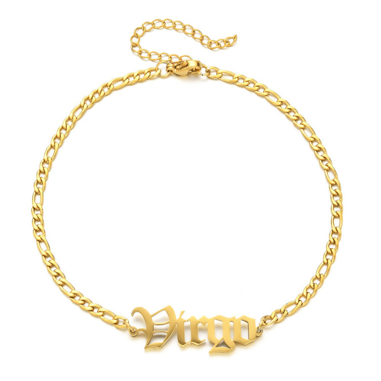 Hip Hop Jewelry 18K Gold Plated Jewelry Stainless Steel 12 Zodiac Sign Anklets Bracelet