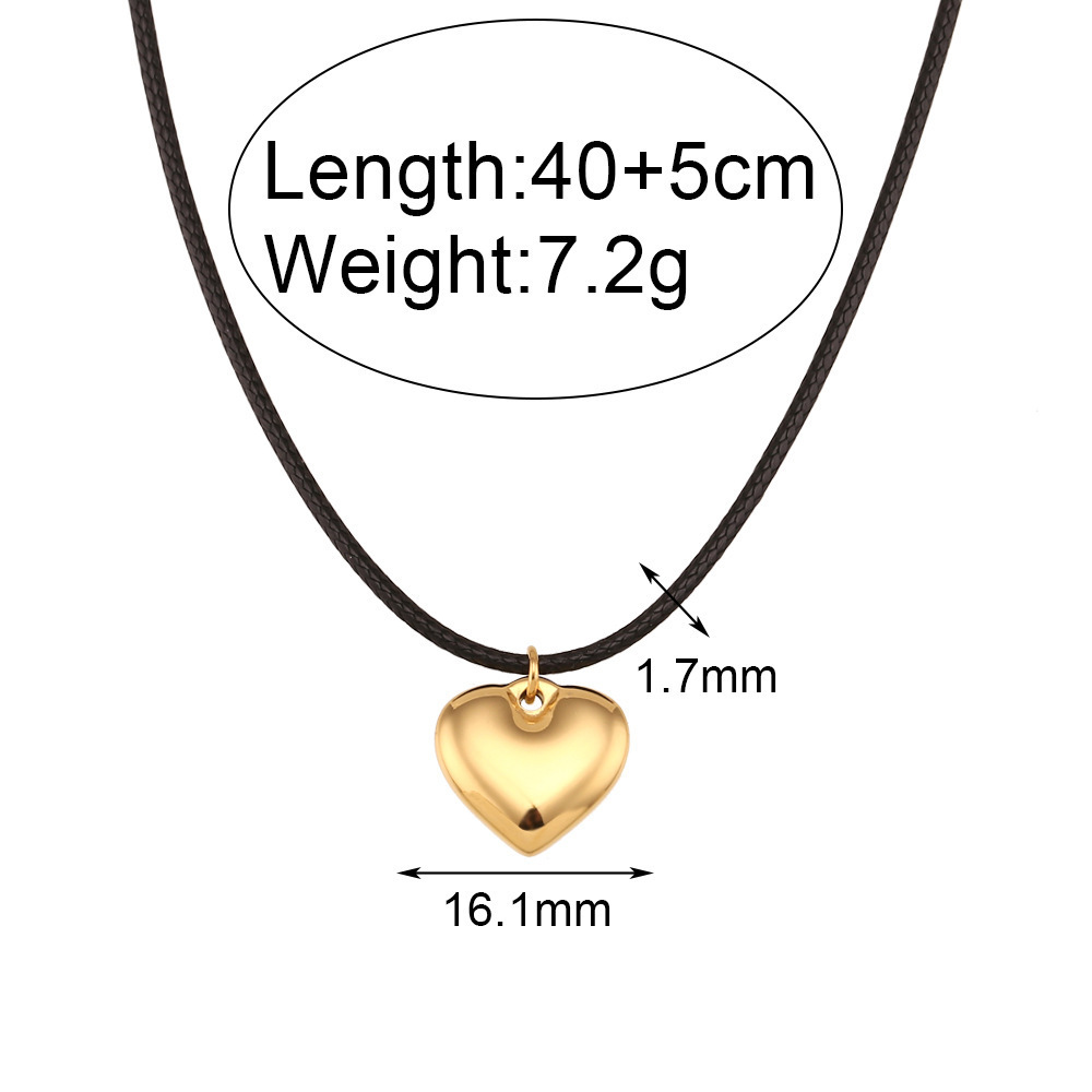 Fashion Hot Selling Stainless Steel Black Rope Chain Gold and Silver Heart Pendant Necklace