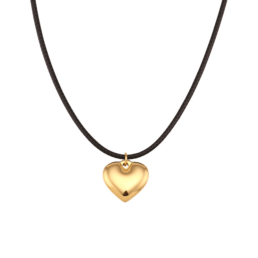 Fashion Hot Selling Stainless Steel Black Rope Chain Gold and Silver Heart Pendant Necklace