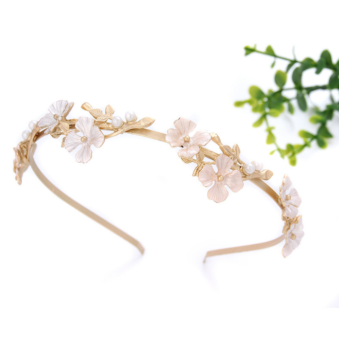 Elegant drop oil metal alloy headband pearl flower headband for ladies