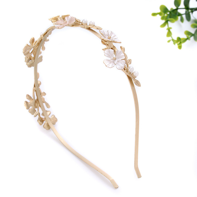 Elegant drop oil metal alloy headband pearl flower headband for ladies