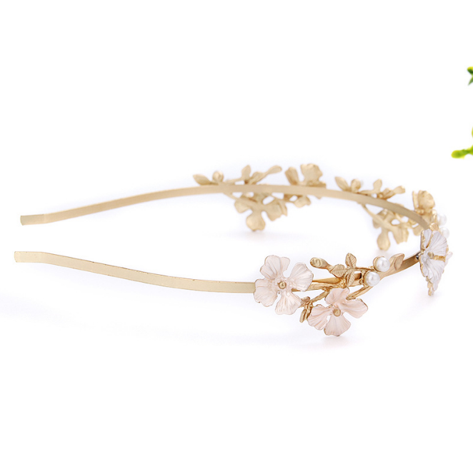 Elegant drop oil metal alloy headband pearl flower headband for ladies