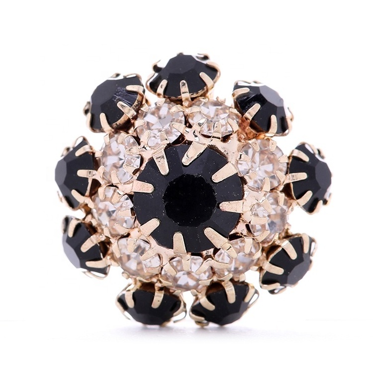 Stylish gold silver red blue black brown mushroom 21mm button alloy rhinestone metal flower button