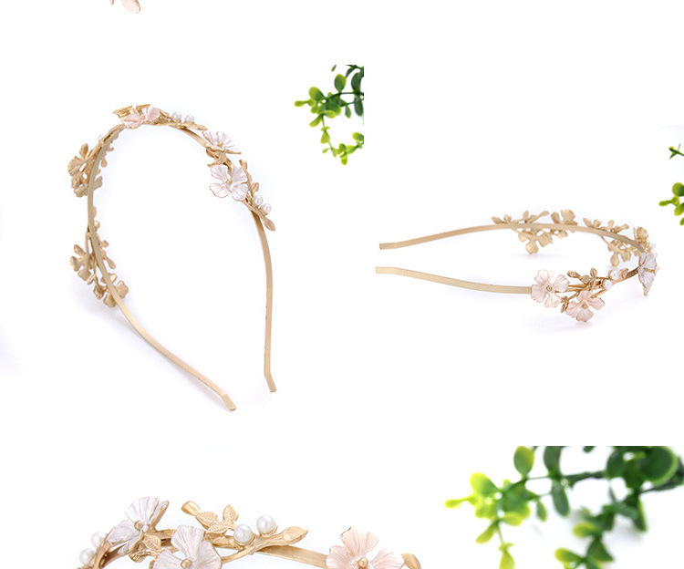 Elegant drop oil metal alloy headband pearl flower headband for ladies