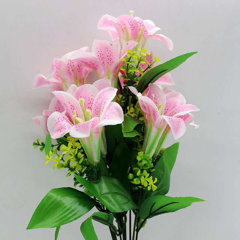 Yiwu Cheap 9 Heads Lily Funeral or Grave Flowers for Cemetery Decoration