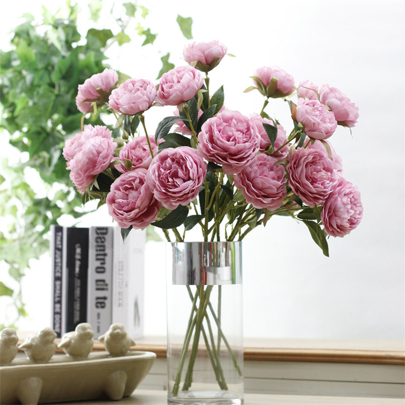 Wholesale Party Home Single Stem Silk Vision Flower 3 Heads Artificial Peonies for Decoration