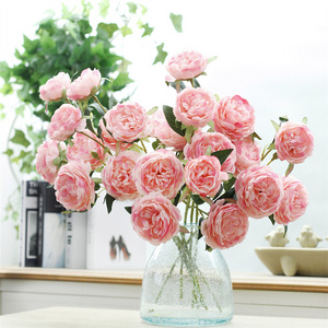 Wholesale Party Home Single Stem Silk Vision Flower 3 Heads Artificial Peonies for Decoration