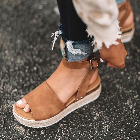 SD-005 2020 fashion Roman Hemp Rope Wedge Heel Ankle Strap Sandals Shoes Women Open Toe Waterproof Platform High Heels Sandal