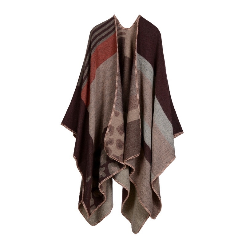 Hot Selling Custom Jacquard Plaid Blanket Poncho Color Blocking Brushed Warm Women Winter Shawl Ruana