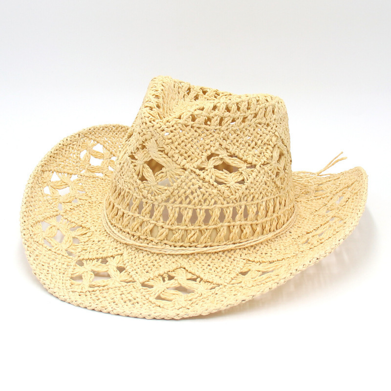 Summer Mexico Straw Hat Handmade Knitting Men Beach Sun Caps Western Straw Cowboy Hat for Women