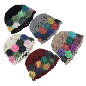 Fashionable Handmade Knit Big Flower Hats Women Beanie Crochet Net Mesh Rasta Hat